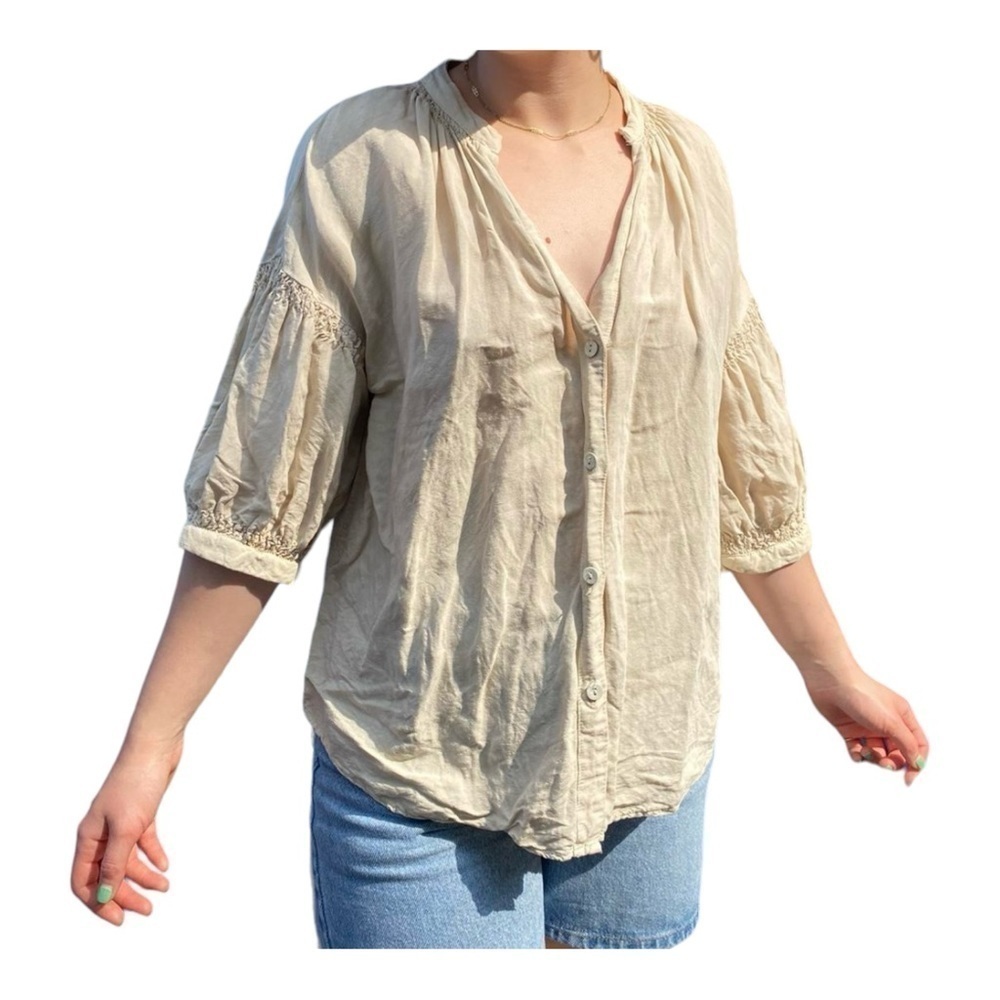Zara Linen Blend Button Down Blouse